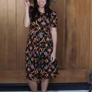 Lularoe Amelia Fit & Flare Dress Black Mustard Floral
